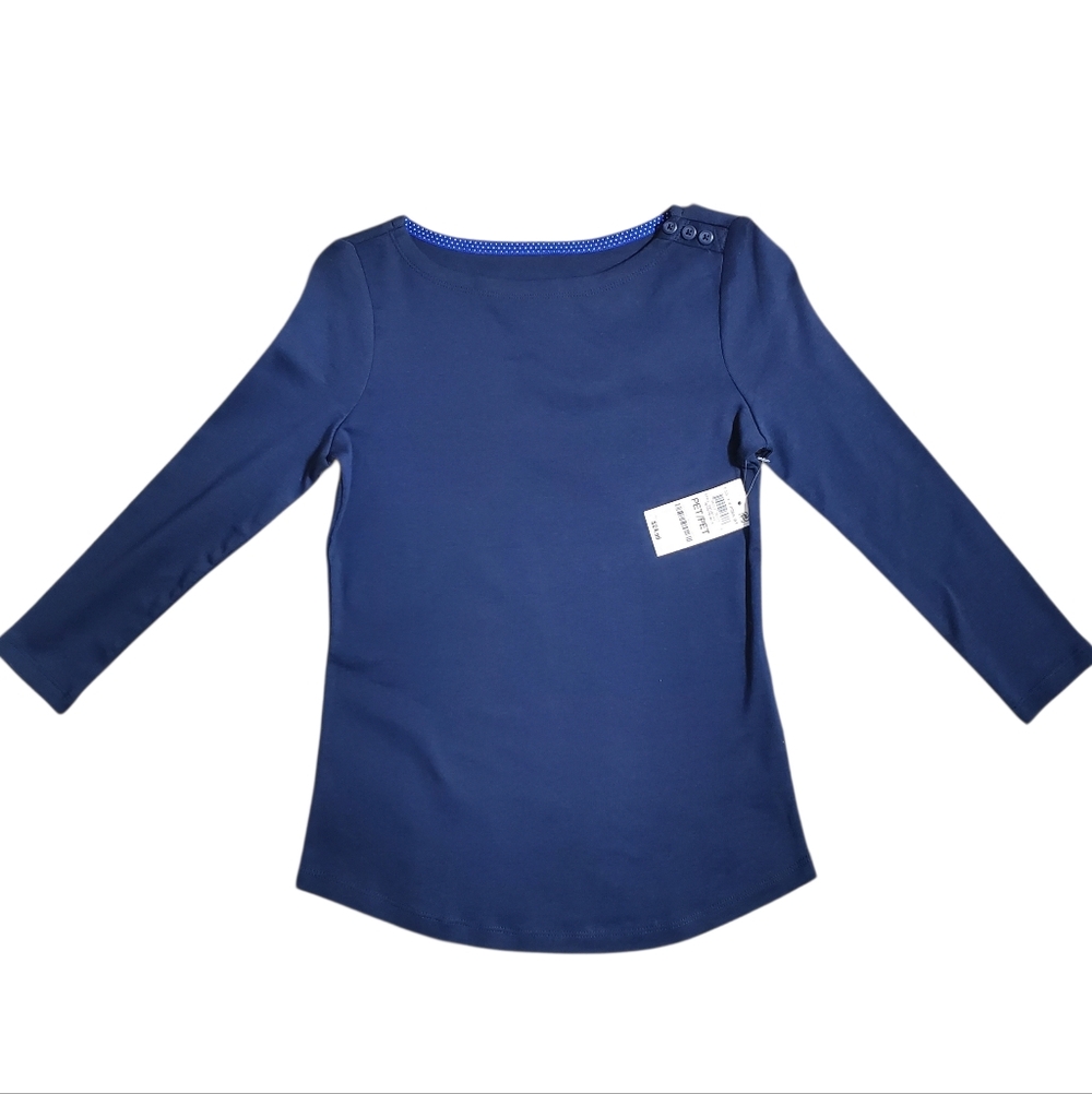 Charter Club Navy Boat-Neck Top Petite/Petite 3/4 Sleeve Classic Fit NWT